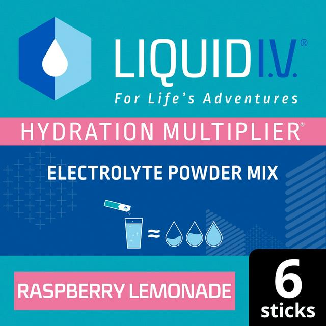 Liquid IV Hydration Multiplier Electrolyte Powder Mix Food Supplement Raspberry Lemonade Sachets x6