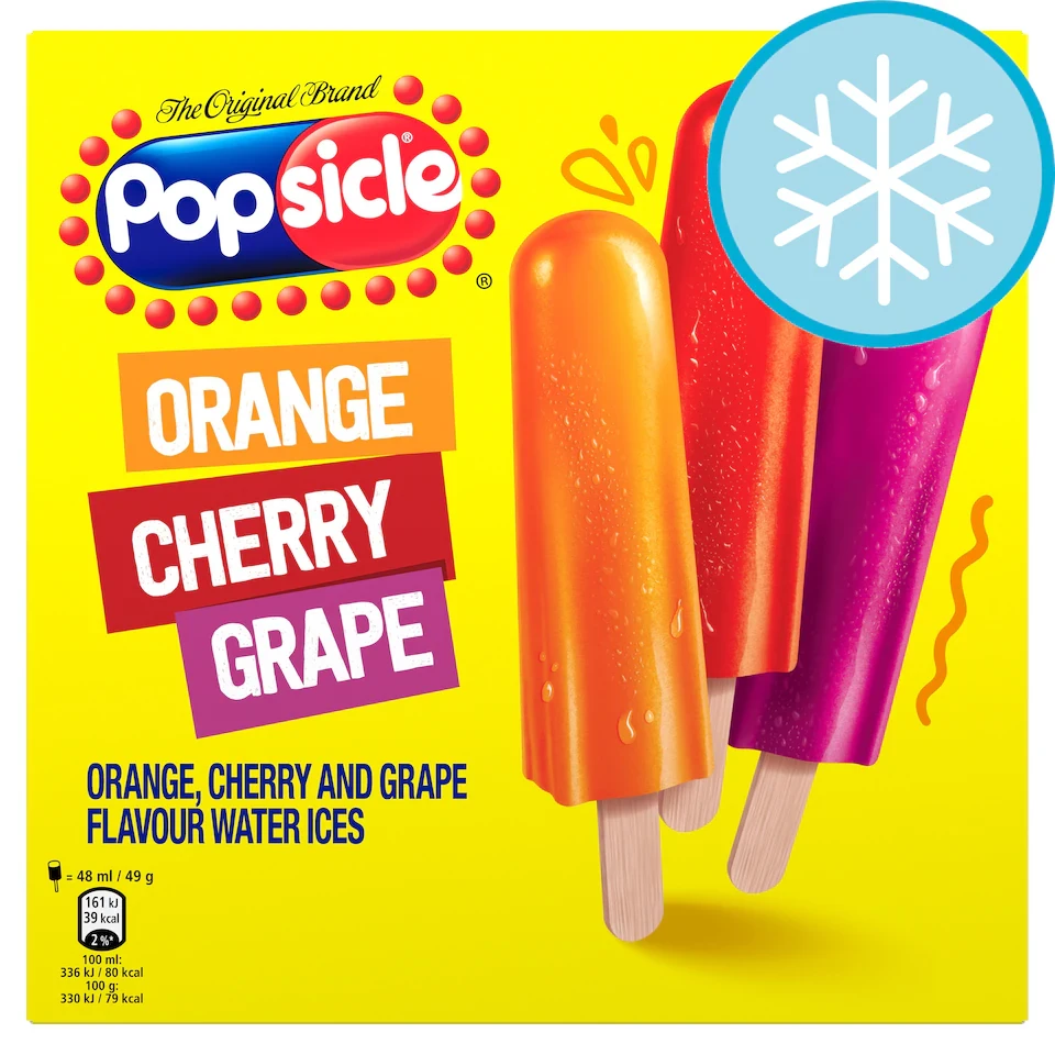 Popsicle Orange, Cherry & Grape Flavour Water Ices 18 x 48ml