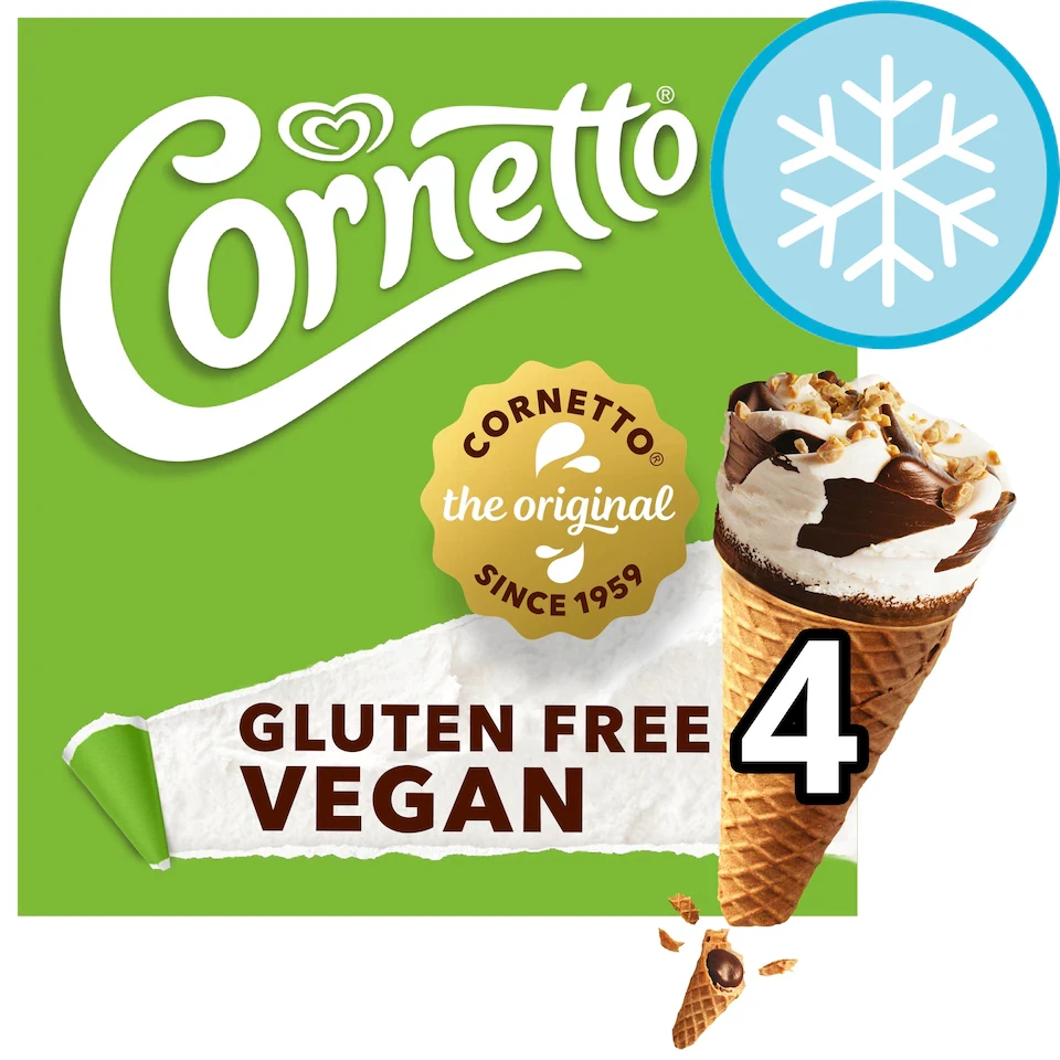 Cornetto Non Dairy Vegan Gluten Free Vanilla Ice Cream Cone 4x90ml