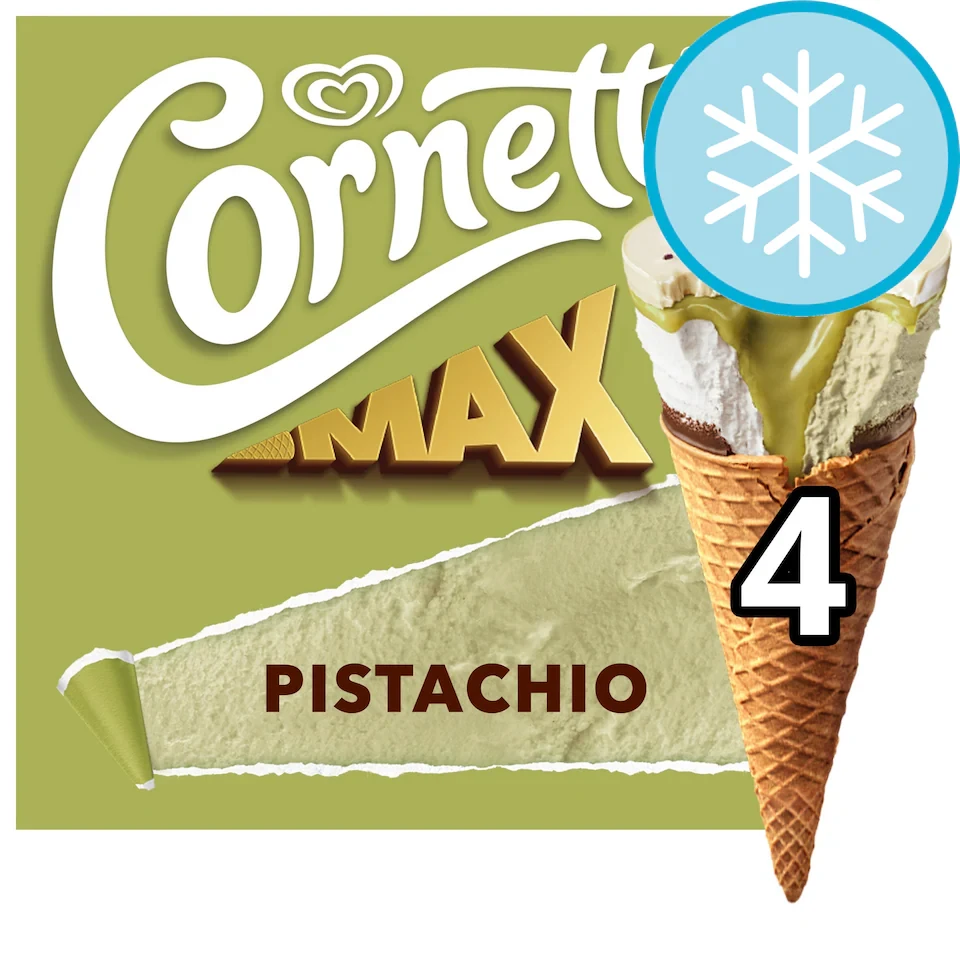 Cornetto Max Pistachio Ice Cream Cone 4x90ml