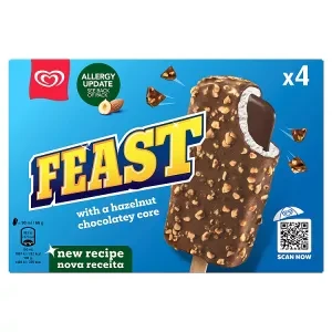 Feast Chocolate & Hazelnut Ice Cream Sticks 4x 90 ml