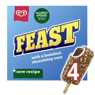 Feast Chocolate & Hazelnut Ice Cream Sticks 4x 90 ml