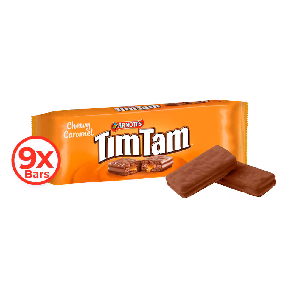 Tim Tam Chewy Caramel Chocolatey Biscuit Bars 9 Pieces 175g