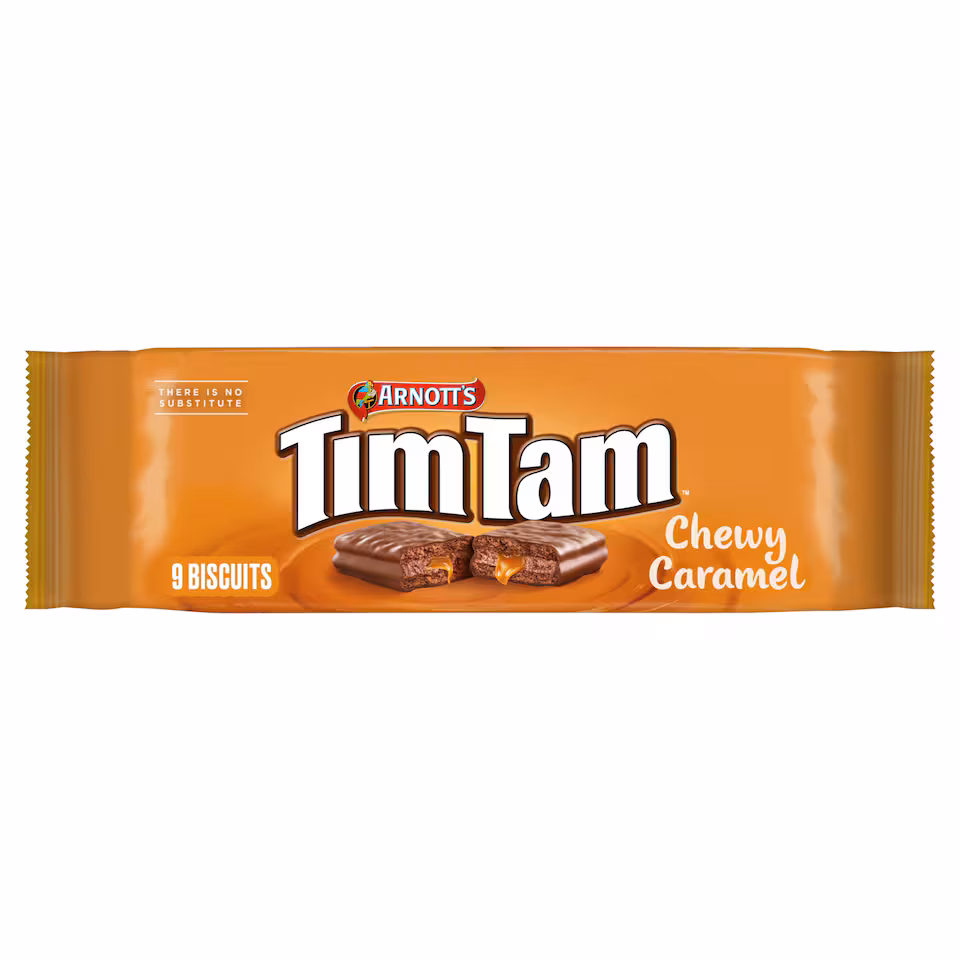 Tim Tam Chewy Caramel Chocolatey Biscuit Bars 9 Pieces 175g