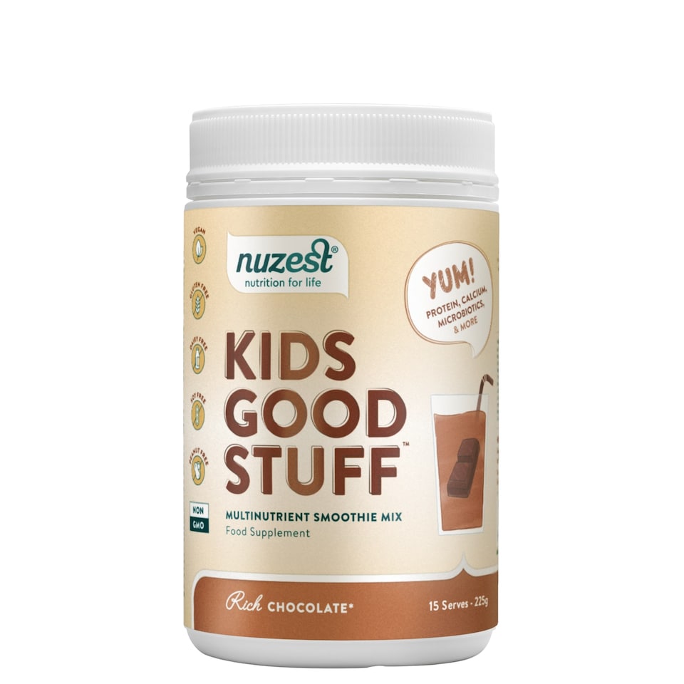 Nuzest - Kids Good Stuff - Vegan Smoothie Mix - Rich Chocolate - Multivitamin Nutritional Supplement Protein Shake for Children - Dairy Free - Supporting Growth and Development - 225g (15 Servings)