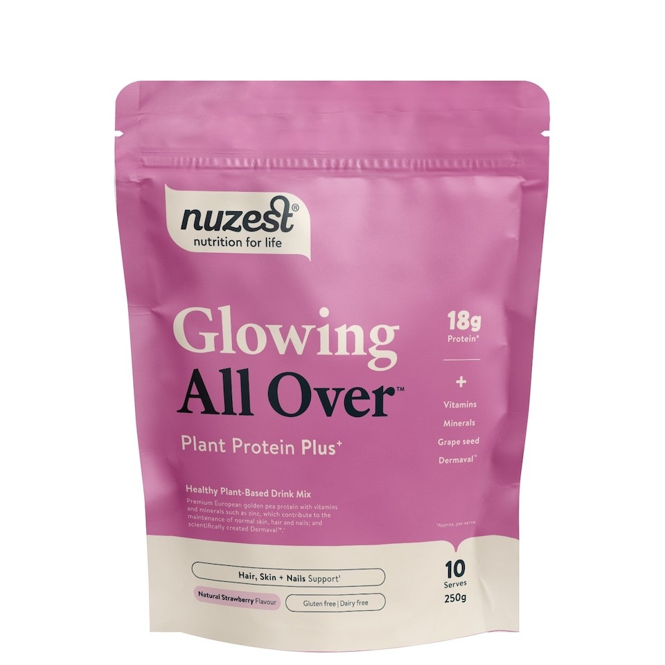 Nuzest Protein Plus Glowing All Over Vegan Protein Drink Mix With Hair Nail and Skin Support Dermaval and Zinc 250g 10 Servings