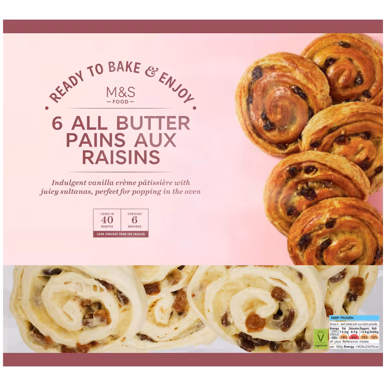 M&S 6 All Butter Pains Aux Raisins Ready to Bake and Enjoy