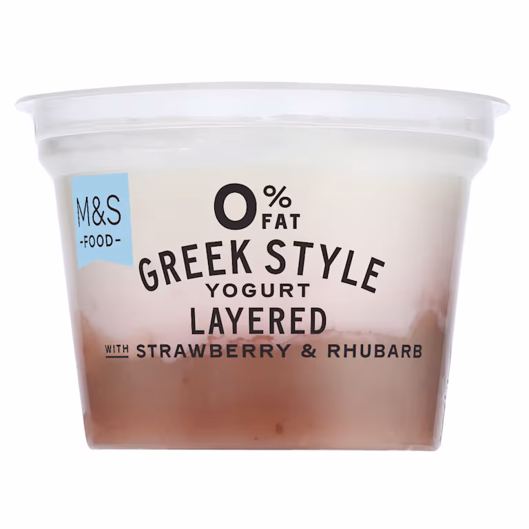 M&S 0% Fat Greek Style Live Yogurt with Strawberry and Rhubarb