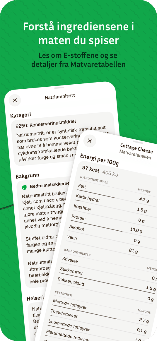 Forstå hva alle E-stoffene betyr og detaljer fra Matvaretabellen.