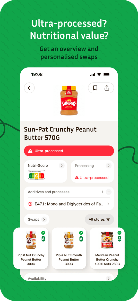 Ultra-processed? Nutritional value? Get an overview and personalised swaps.